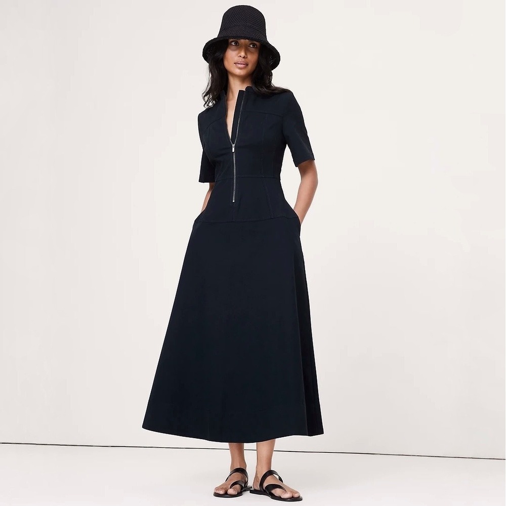 Banana Republic | Cotton Canvas Zip Front Dress Black Size M Petite